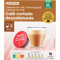 Café cortado descafeinado comp. Nespresso EROSKI, caja 16 uds