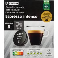 Café espresso intenso CDG EROSKI, caja 16 monodosis