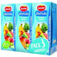 Zumo sin azúcar 10 frutas + 10 vitaminas JUVER, pack 3x200 ml