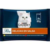 Perle delicias en salsa pollo/buey gato GOURMET, pack 4x85 g