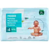 Pañal canal absorbente 9-15 kg Talla4 EROSKI, paquete 50 uds