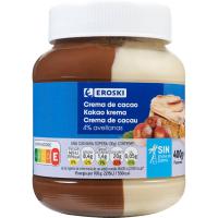 Crema cacao 2 sabores 4% avellana sin palma EROSKI, frasco 400 g