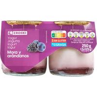 Yogur sabor mora y arándanos EROSKI, pack 2x125 ml