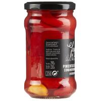 Pimiento de piquillo entero c/ ajo JOYAS DEL VALLE, frasco 220 g
