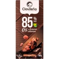 Chocolate negro 85% sin azúcar stevia CLAVILEÑO, tableta 100 g