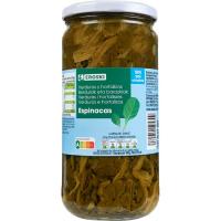 Espinacas bajas en sal EROSKI, frasco 425 g