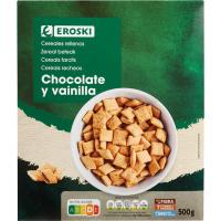 Cereales rellenos de chocolate-vainilla EROSKI, caja 500 g