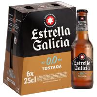 Cerveza 0,0 tostada ESTRELLA GALICIA, pack botellín 6x25 cl