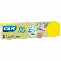 Atún claro en aceite de oliva bajo en sal CALVO, pack 4x65 g
