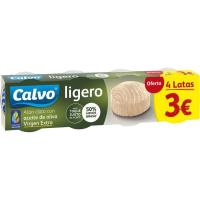 Atún claro en aceite de oliva virgen ligero CALVO, pack 4x60 g