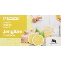 Jengibre con limón EROSKI, caja 25 sobres