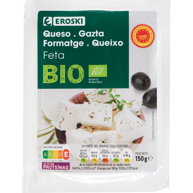 Queso feta taco EROSKI BIO, taco 150 g