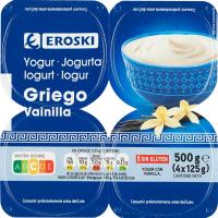 Yogur griego de vainilla EROSKI, pack 4x125 g