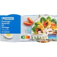 Pechuga de pollo al natural EROSKI, pack 2x52 g