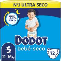 Pañal Bebé seco Jumbo 11-16 kg Talla 5 DODOT, paquete 72 uds