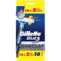 Maquinilla desech. afeitar smooth GILLETTE BLUE3, paquete 16 uds