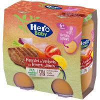 Potito de menestra, verdura, jamón y ternera HERO, pack 2x235 g