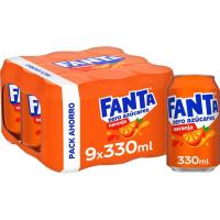 Refresco de naranja sin azúcar FANTA ZERO, pack 9x33 cl