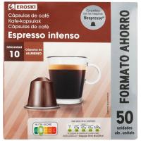 Café expresso intenso comp. Nespresso EROSKI, caja 50 uds