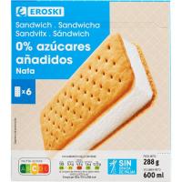 Sandwich de nata sin azúcar EROSKI, pack 6x100 ml