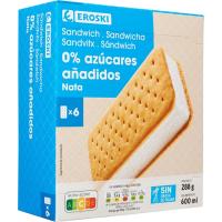 Sandwich de nata sin azúcar EROSKI, pack 6x100 ml