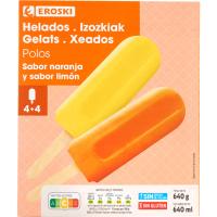 Mini polo de naranja y limón EROSKI, pack 8x80 ml