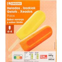 Mini polo de naranja y limón EROSKI, pack 8x80 ml