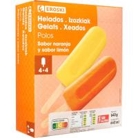 Mini polo de naranja y limón EROSKI, pack 8x80 ml