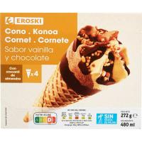 Cono grande de vainilla y chocolate EROSKI, pack 4x120 ml