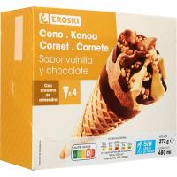 Cono grande de vainilla y chocolate EROSKI, pack 4x120 ml