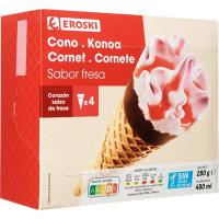 Cono grande de fresa EROSKI, pack 4x120 ml