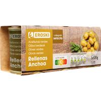 Aceitunas rellenas de anchoa EROSKI, pack 3x50 g