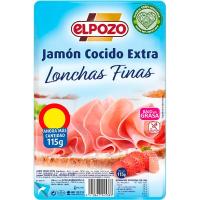 Jamón cocido ELPOZO, lonchas finas, bandeja 115 g