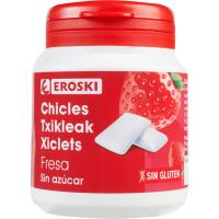 Chicle de fresa sin azúcar EROSKI, bote 100 g