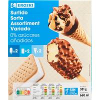 Helados surtido sin azúcares añadidos EROSKI, pack 6 uds