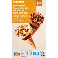 Miniconos de vainilla y chocolate EROSKI, 8 uds, caja 236 g