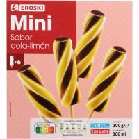 Helado mini sabor cola y limón EROSKI, 6 uds, caja 300 g