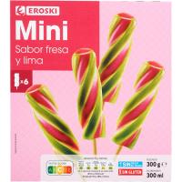Helado mini sabor fresa-lima EROSKI, 6 uds, caja 300 g