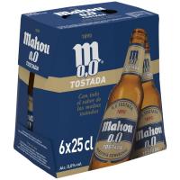 Cerveza tostada 0,0 MAHOU, pack botellín 6x25 cl