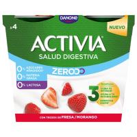 Yogur triple zero de fresa ACTIVIA, pack 4x120 g
