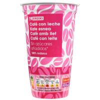 Cafe con leche sin azucares añadidos EROSKI, vaso 250 ml