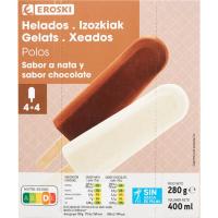 Polos de nata y chocolate EROSKI, pack 8x35 g