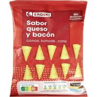 Conos de maíz queso-bacón EROSKI, bolsa 85 g