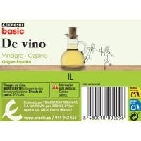 Vinagre de vino blanco EROSKI basic, botella 1 litro