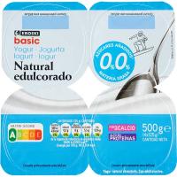 Yogur desnatado natural edulcorado EROSKI basic, pack 4x125 g