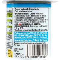 Yogur desnatado natural edulcorado EROSKI basic, pack 4x125 g