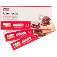 Chocolate con leche EROSKI basic, pack 3x150 g