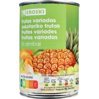 Frutas variadas en almíbar EROSKI, frasco 240 g