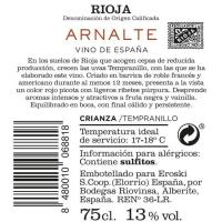 Vino Tinto Crianza Rioja ARNALTE, botella 75 cl