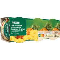 Piña en rodaja en su jugo EROSKI, pack 3x137 g